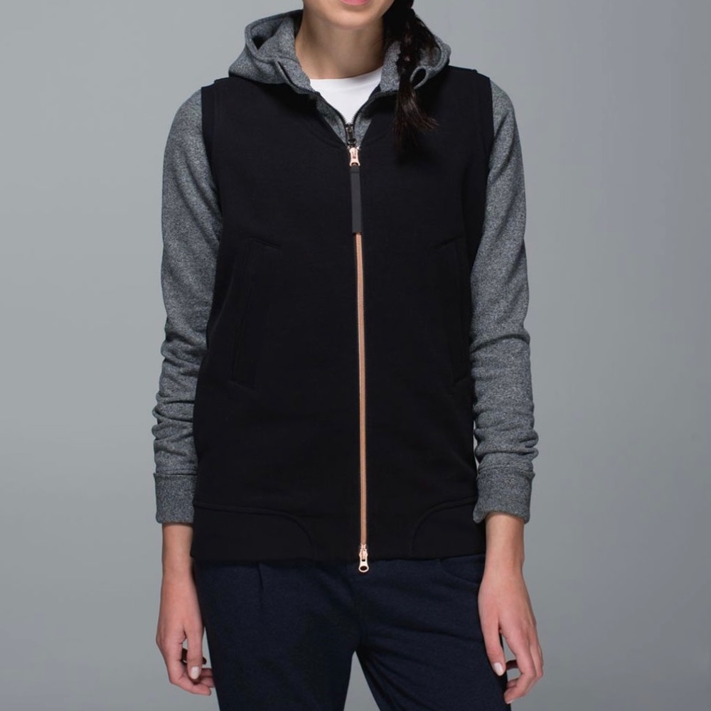 Lululemon Departure Black Vest Rose Gold Zip Up Multi Pockets Sleeveless Jacket